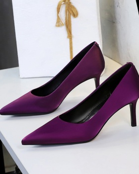 Satin fine-root shoes pointed simple footware for women