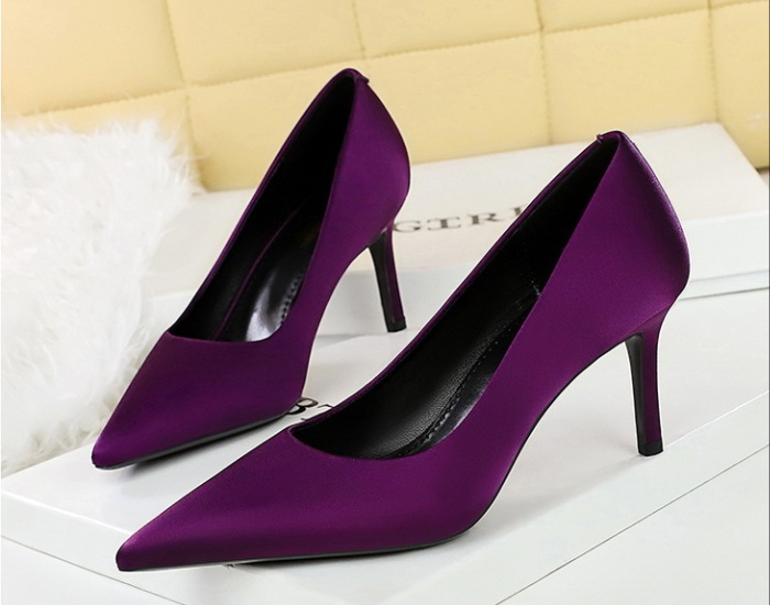 Satin fine-root shoes pointed simple footware for women