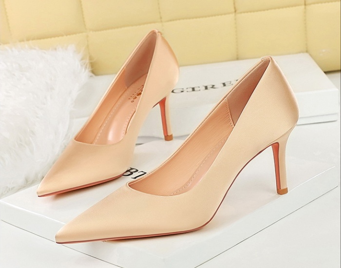 Satin fine-root shoes pointed simple footware for women