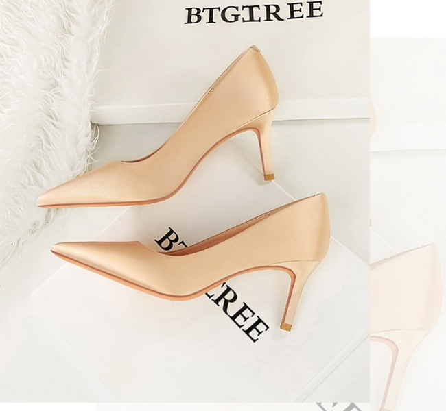 Satin fine-root shoes pointed simple footware for women
