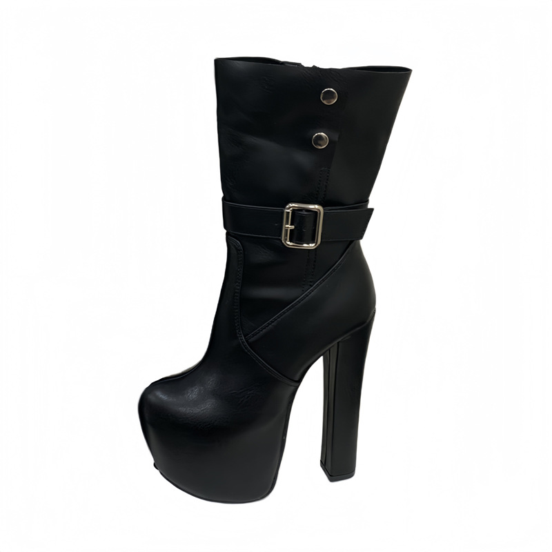 Autumn and winter belt buckle platform thick boots