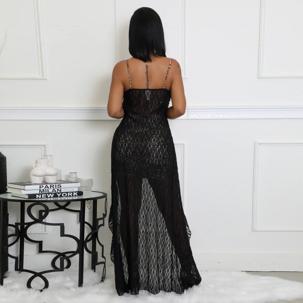 Sling leopard fashion lace sexy dress 2pcs set