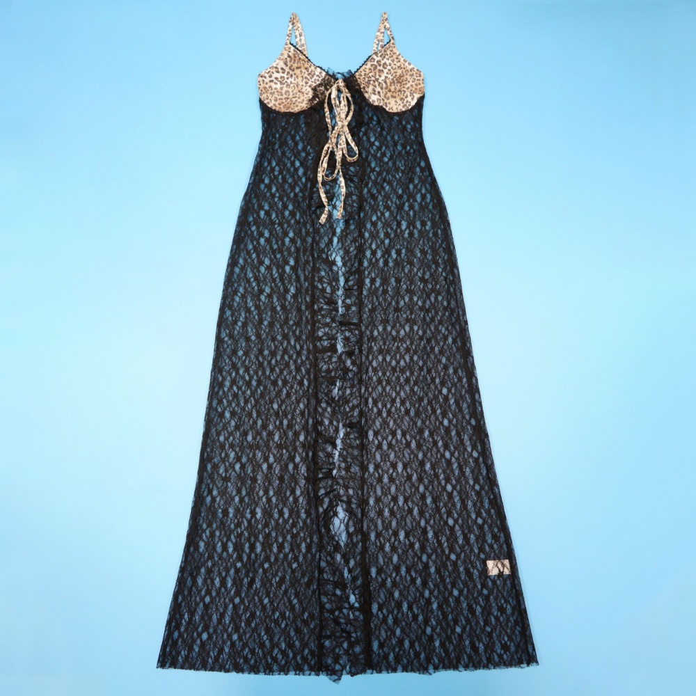 Sling leopard fashion lace sexy dress 2pcs set