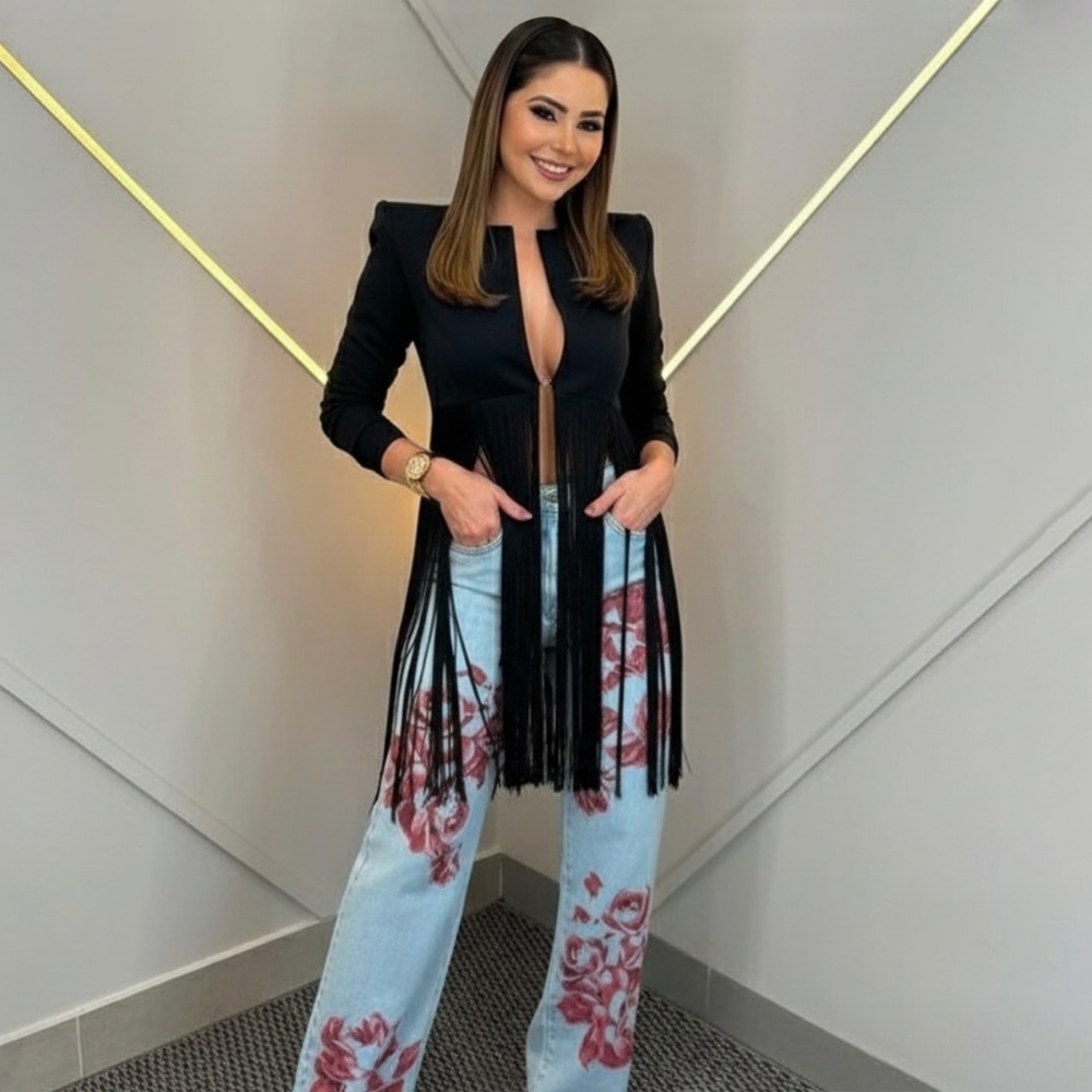 Tassels long business suit European style splice tops