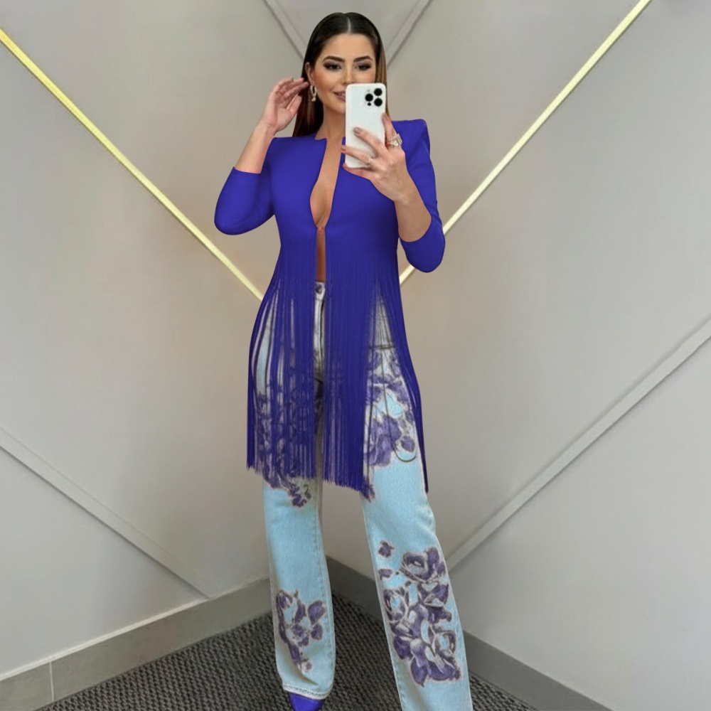 Tassels long business suit European style splice tops