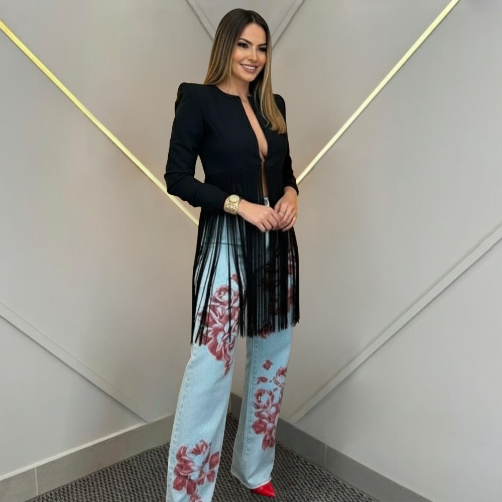 Tassels long business suit European style splice tops
