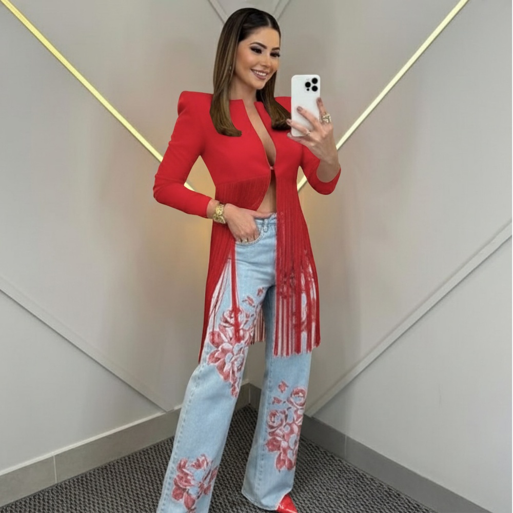 Tassels long business suit European style splice tops