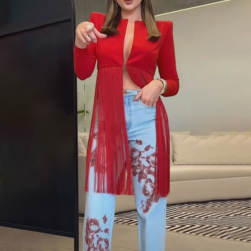 Tassels long business suit European style splice tops