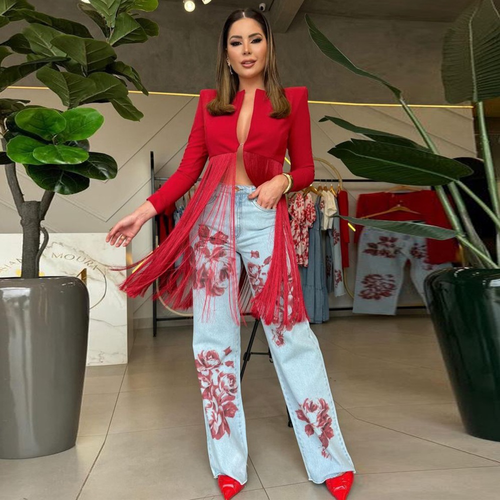 Tassels long business suit European style splice tops