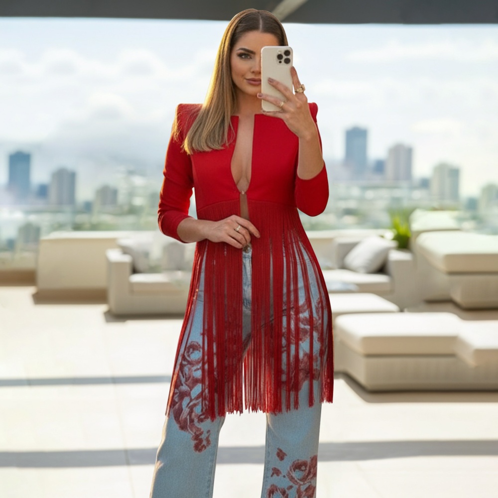Tassels long business suit European style splice tops