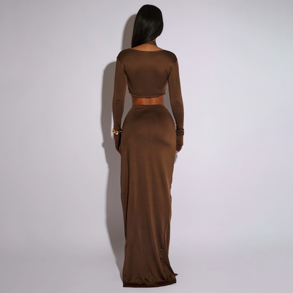 Split autumn European style halter sexy long sleeve dress