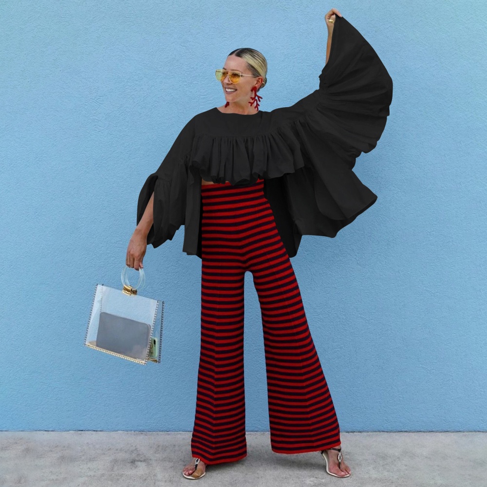 European style fashion bat sleeve fold tops for women