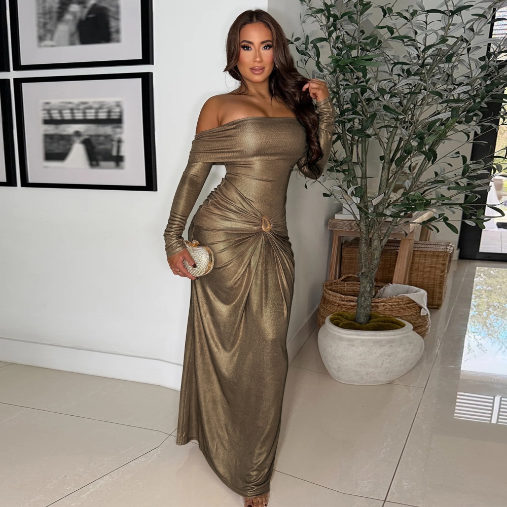 Sexy European style formal dress glossy dress for women