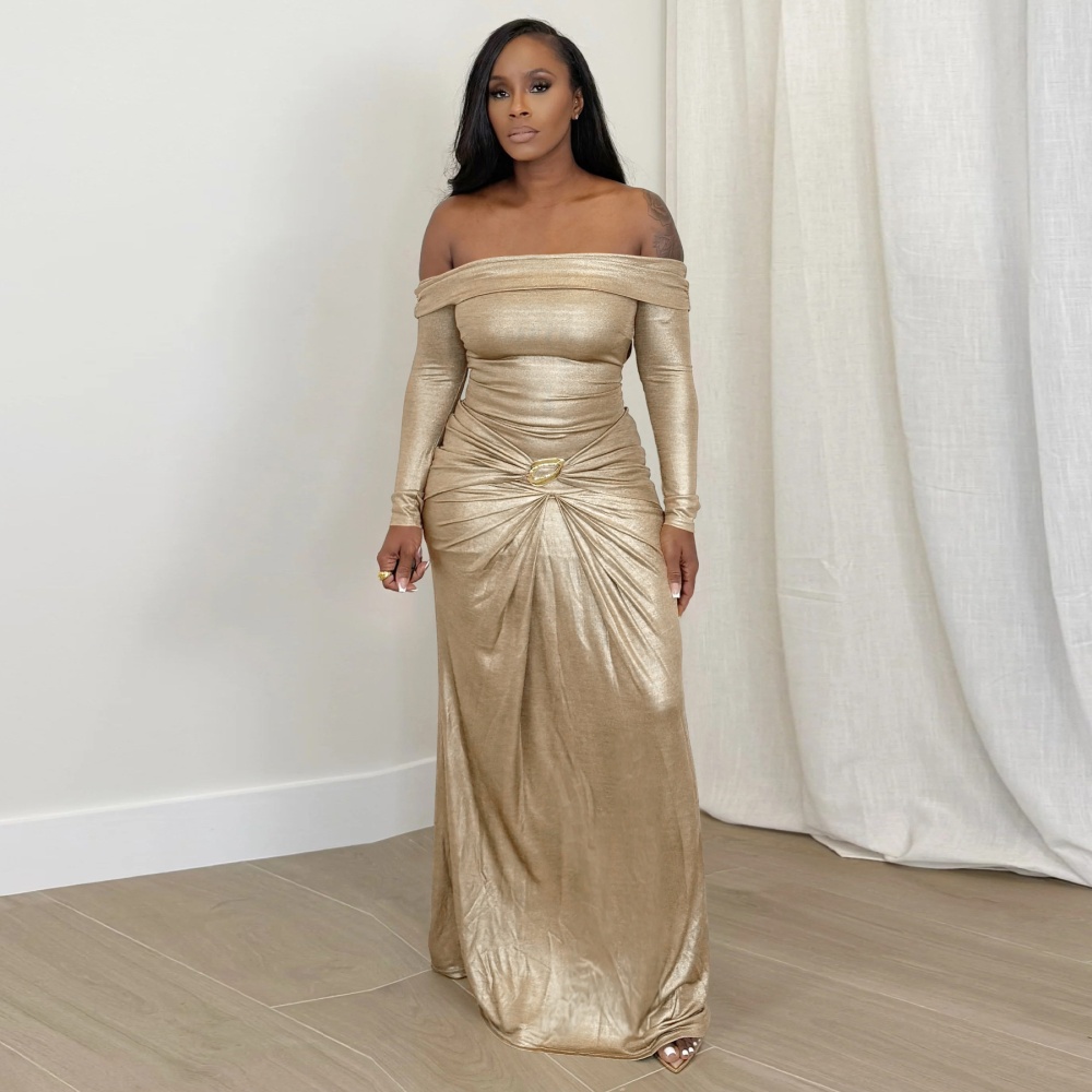 Sexy European style formal dress glossy dress for women