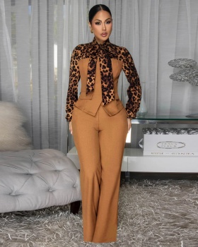 Fashion European style leopard Casual shirt a set for women