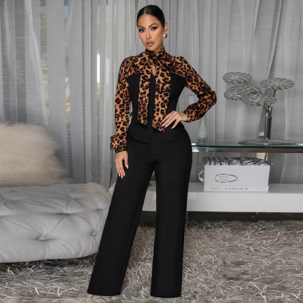 Fashion European style leopard Casual shirt a set for women