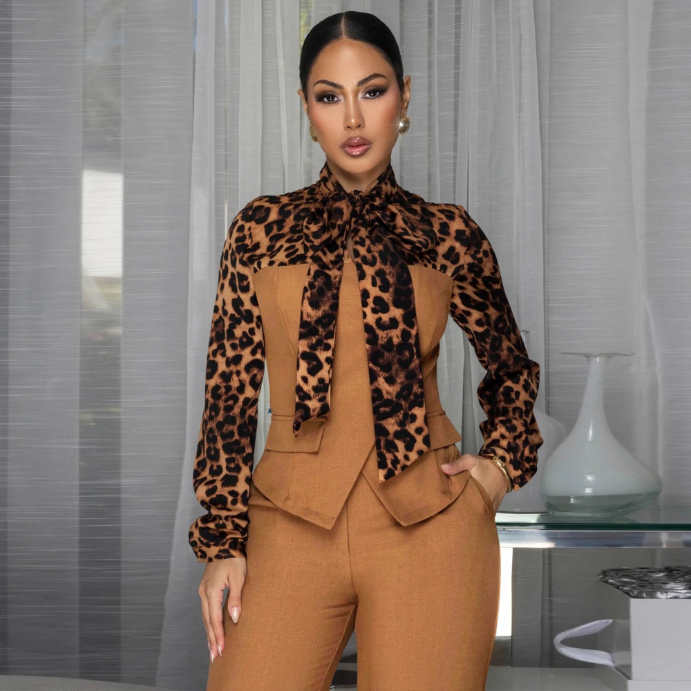 Fashion European style leopard Casual shirt a set for women