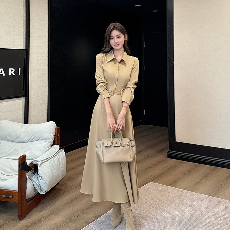 Long sleeve autumn Korean style lapel temperament dress