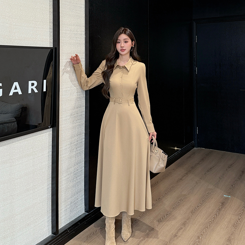 Long sleeve autumn Korean style lapel temperament dress