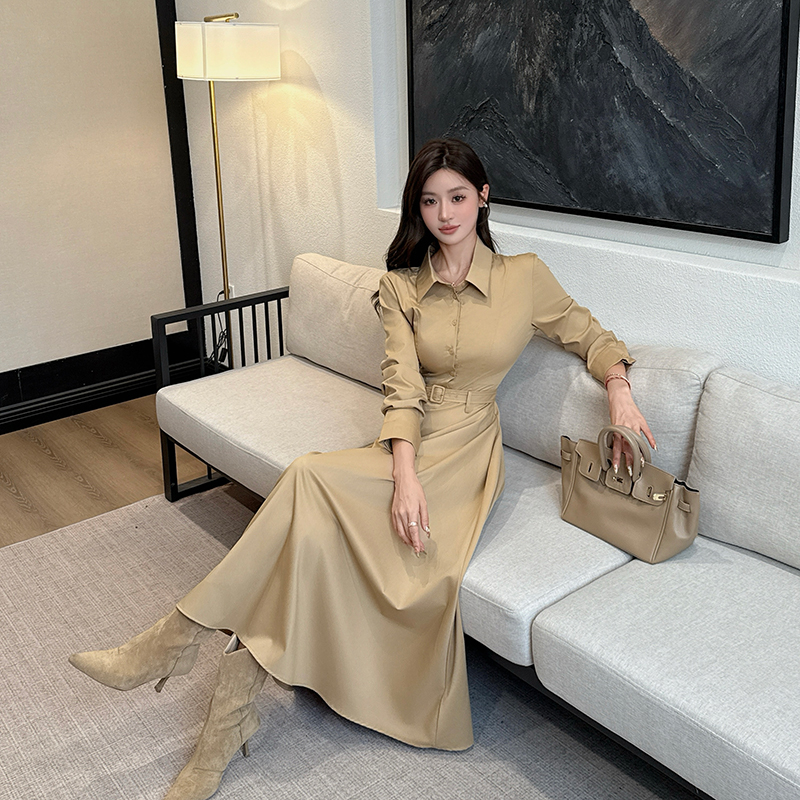 Long sleeve autumn Korean style lapel temperament dress