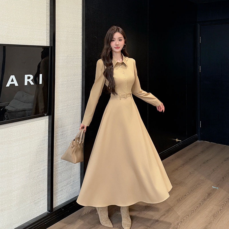 Long sleeve autumn Korean style lapel temperament dress