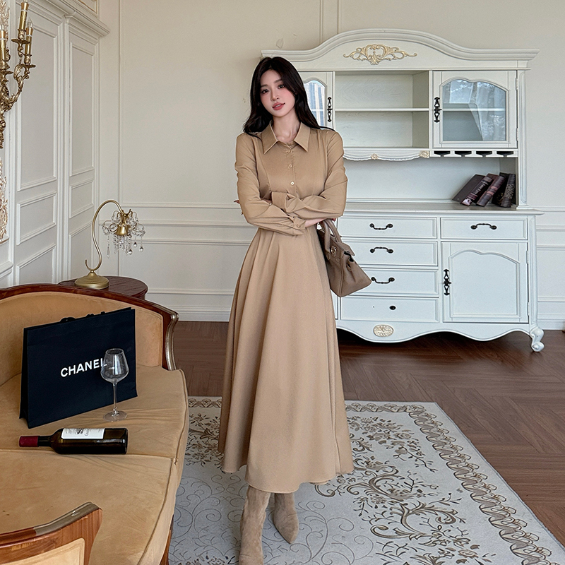 Long sleeve autumn Korean style lapel temperament dress