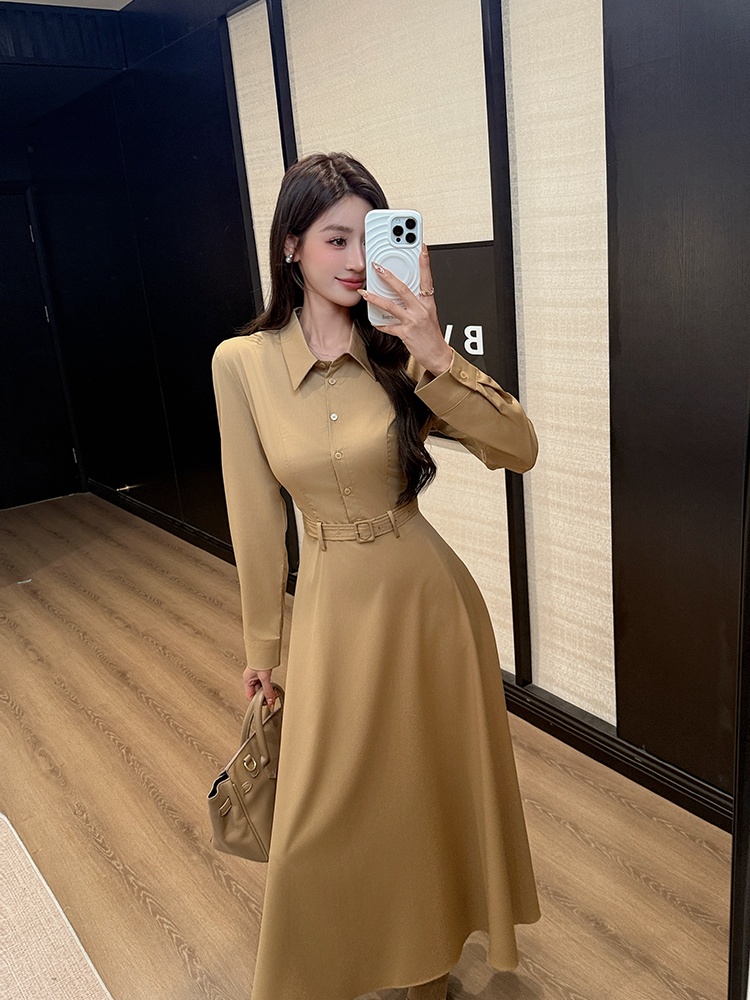Long sleeve autumn Korean style lapel temperament dress