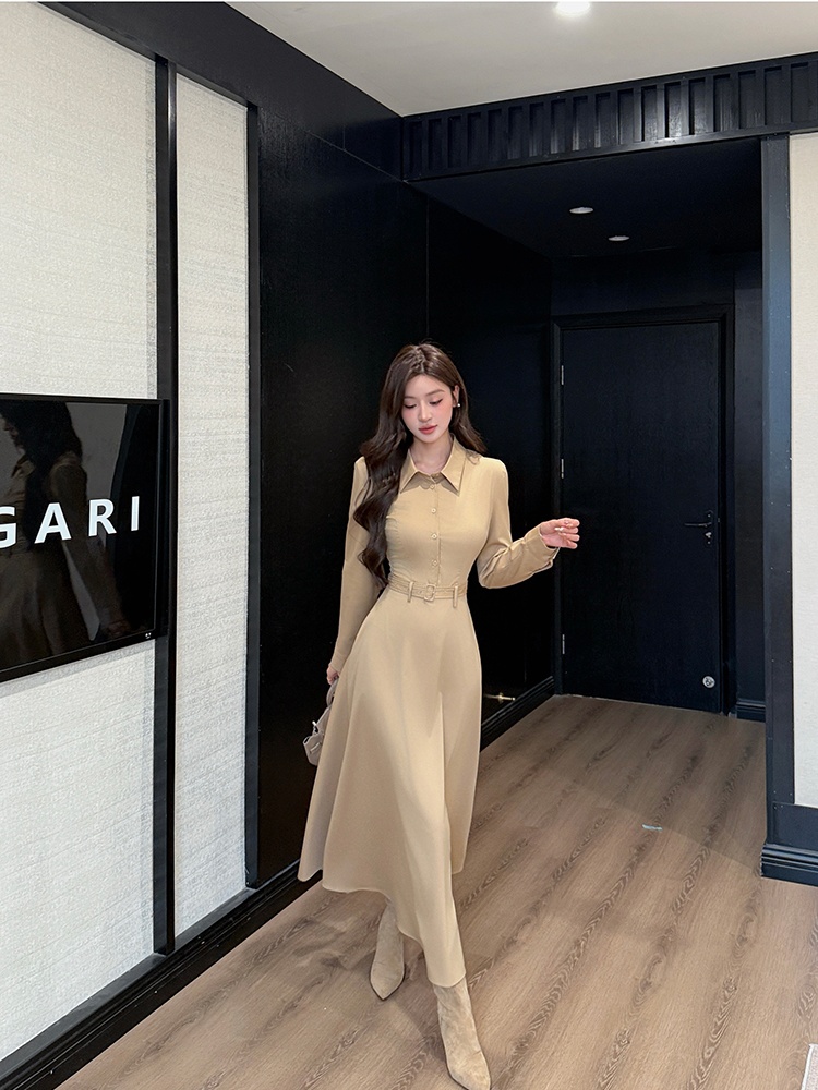 Long sleeve autumn Korean style lapel temperament dress