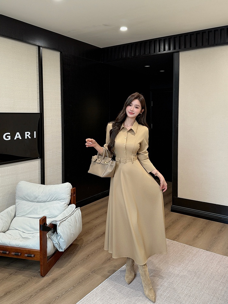 Long sleeve autumn Korean style lapel temperament dress