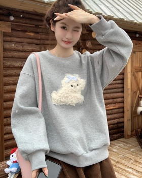 Round neck hoodie plus velvet tops for women