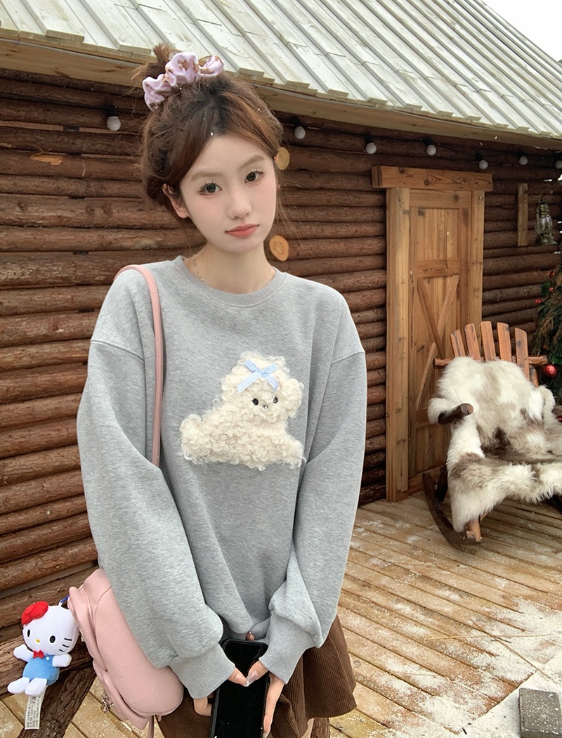Round neck hoodie plus velvet tops for women