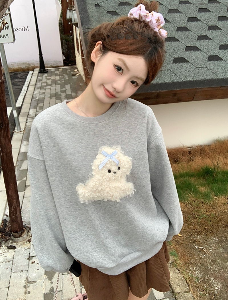 Round neck hoodie plus velvet tops for women