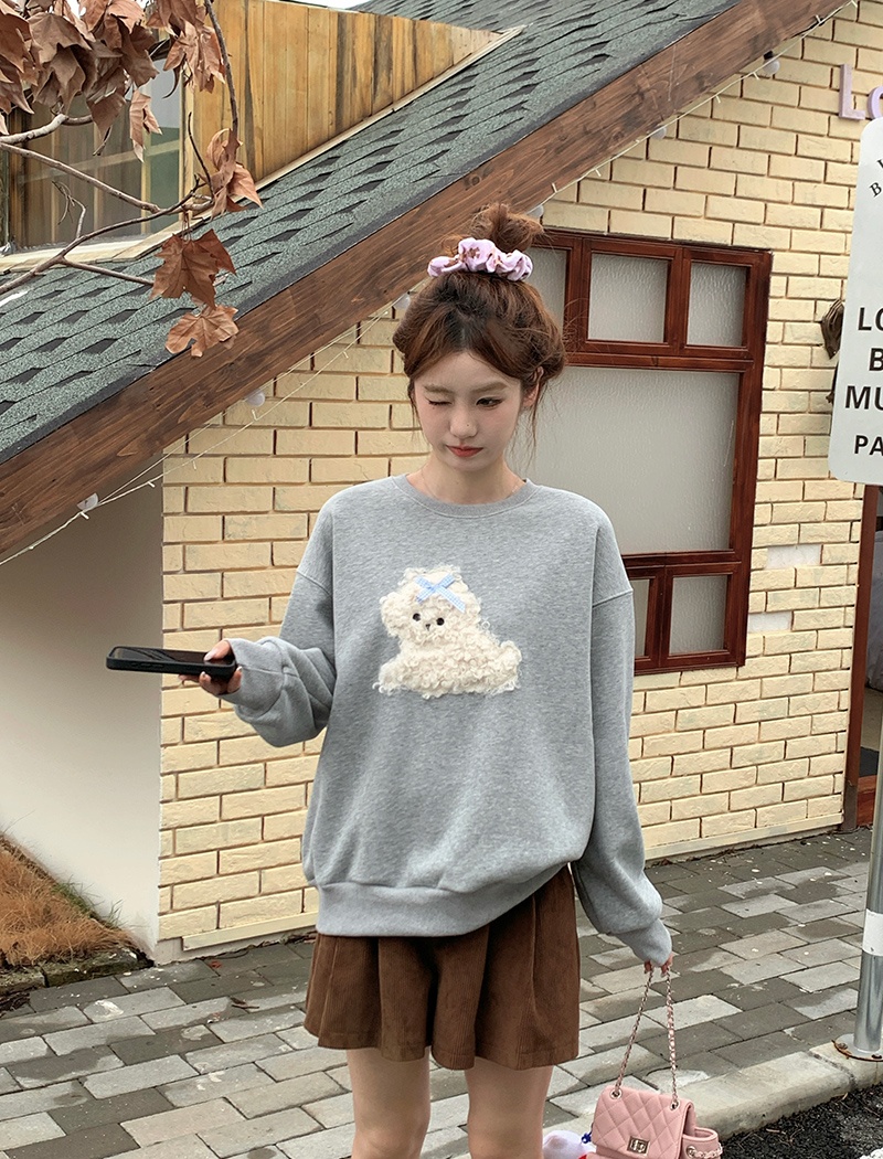 Round neck hoodie plus velvet tops for women