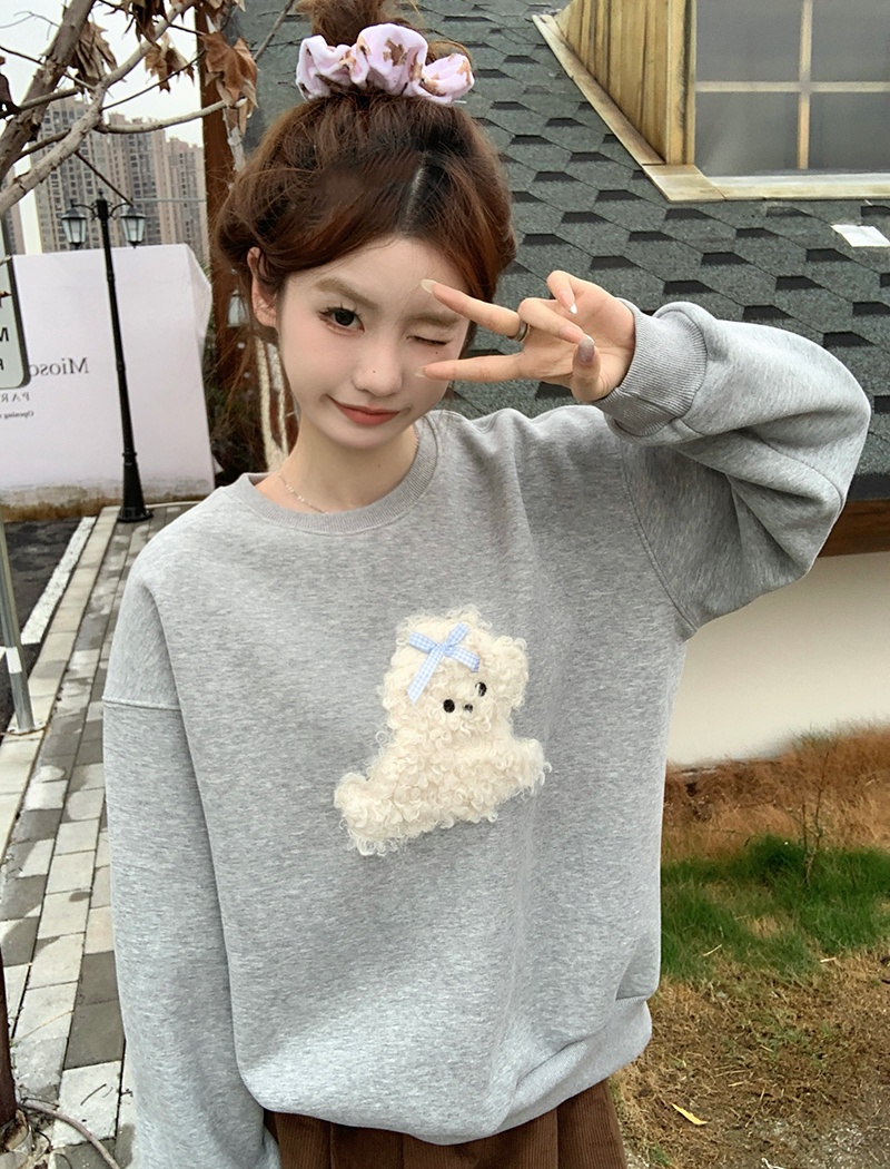 Round neck hoodie plus velvet tops for women
