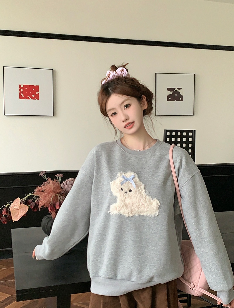 Round neck hoodie plus velvet tops for women