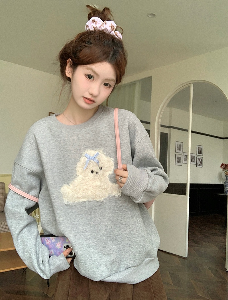 Round neck hoodie plus velvet tops for women