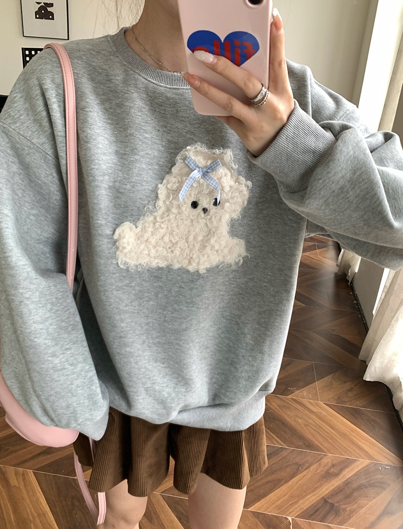 Round neck hoodie plus velvet tops for women