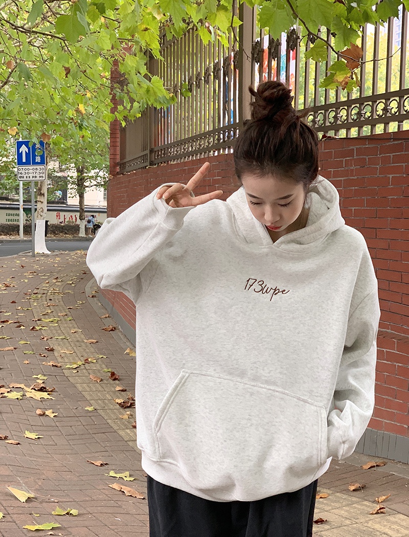 Korean style embroidery hoodie loose hooded tops for women