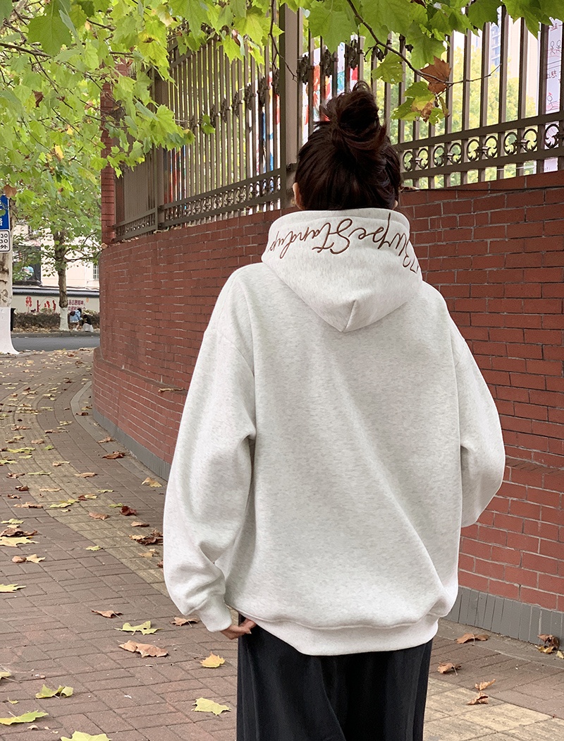 Korean style embroidery hoodie loose hooded tops for women