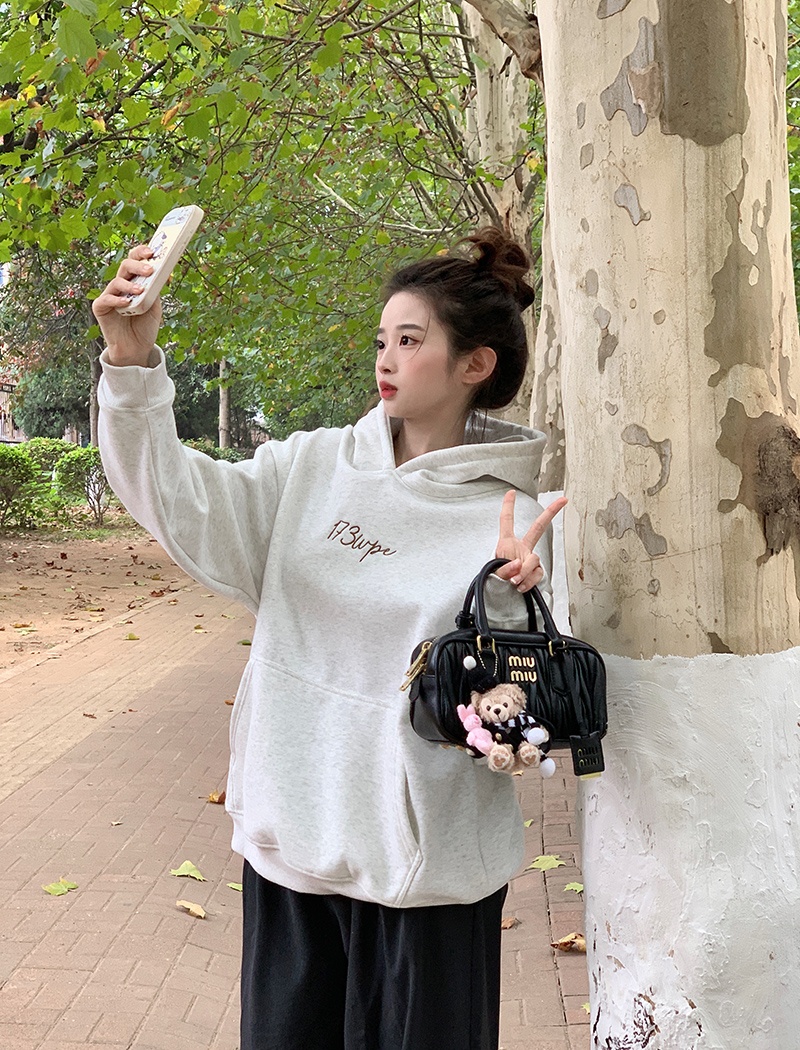Korean style embroidery hoodie loose hooded tops for women