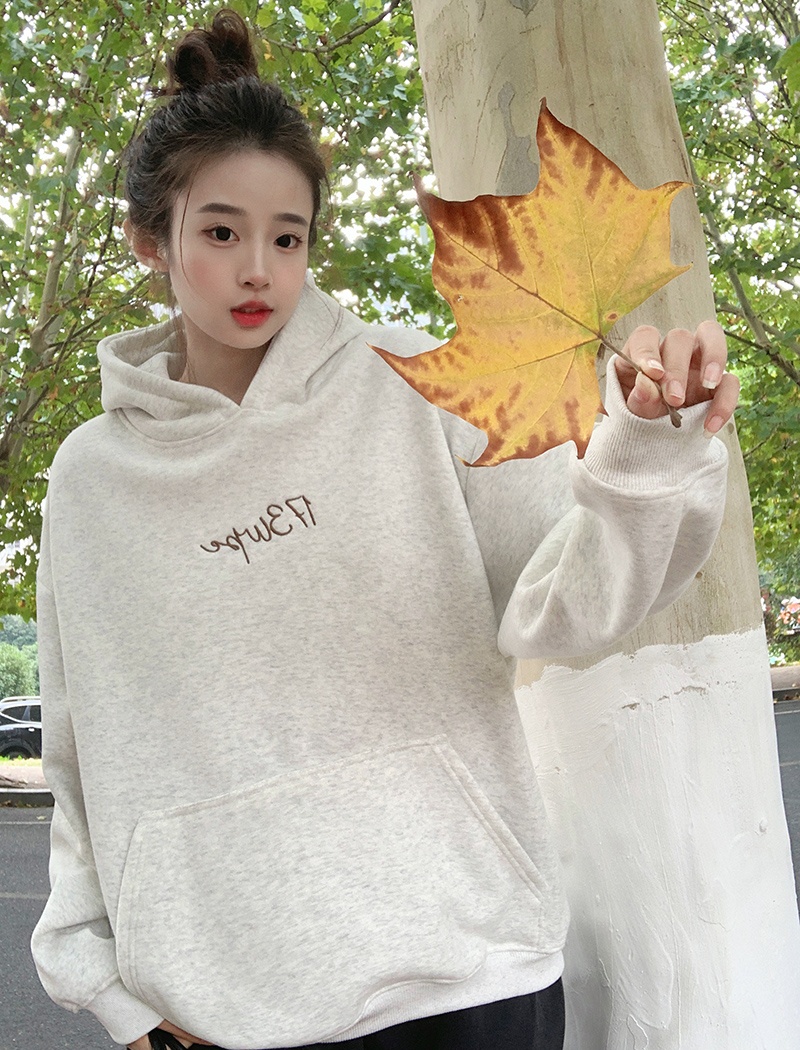 Korean style embroidery hoodie loose hooded tops for women