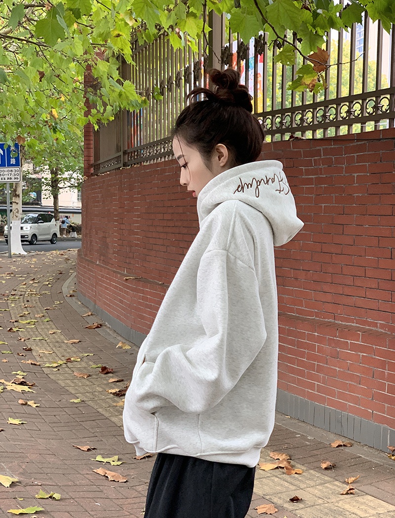 Korean style embroidery hoodie loose hooded tops for women