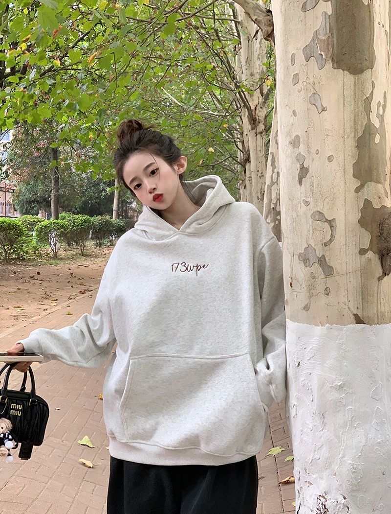 Korean style embroidery hoodie loose hooded tops for women