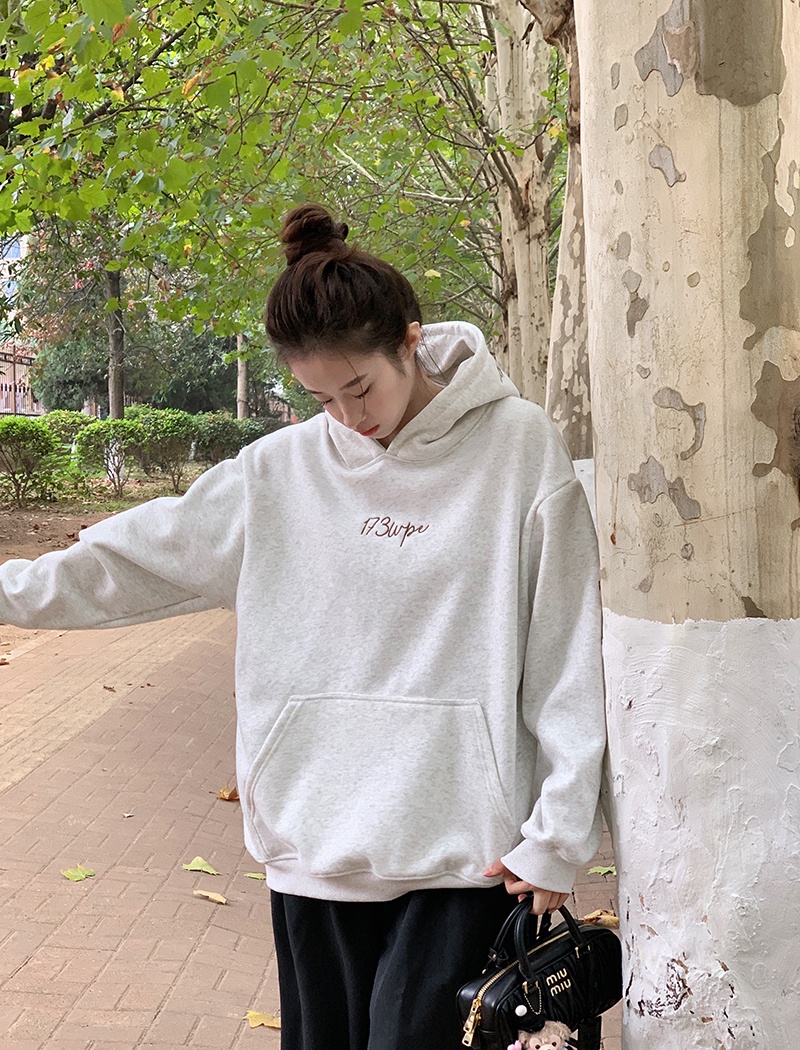 Korean style embroidery hoodie loose hooded tops for women