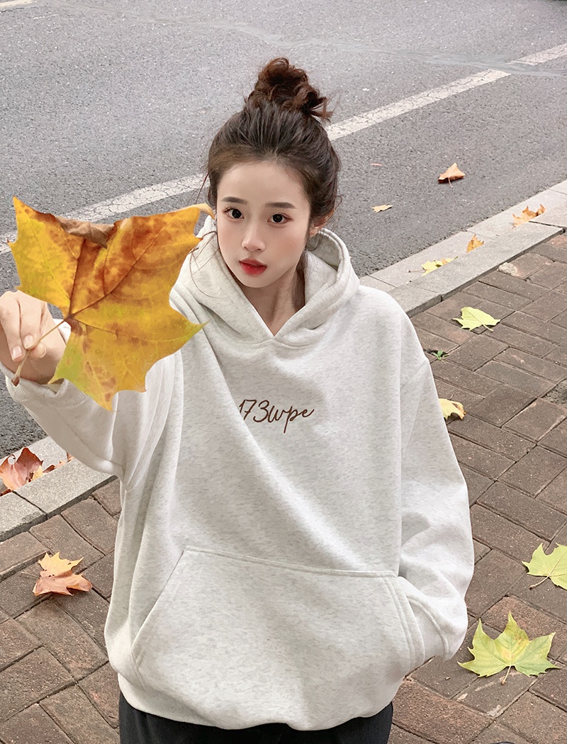 Korean style embroidery hoodie loose hooded tops for women