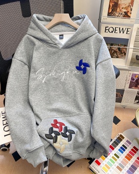 Plus velvet hoodie autumn and winter tops for women