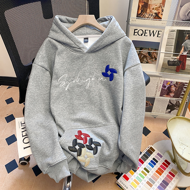 Plus velvet hoodie autumn and winter tops for women