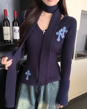 V-neck sweater stereoscopic decoration tops for women