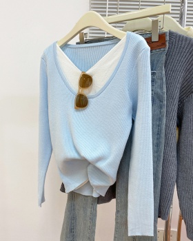 Long sleeve sweater Pseudo-two bottoming shirt for women