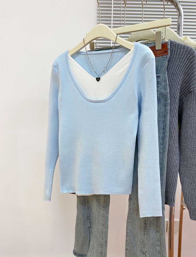 Long sleeve sweater Pseudo-two bottoming shirt for women